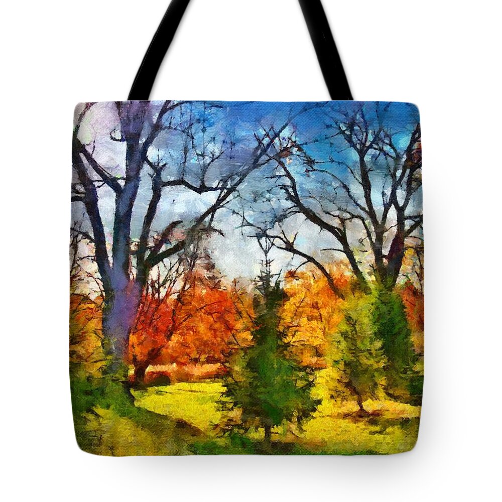 Autumn Tote Bag featuring the mixed media November Field by Christopher Reed