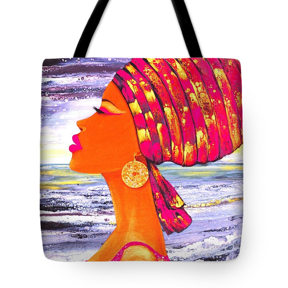 Acrylic Painting Art Wall Abstract Art Artwork Princess Nubian Queen Art For Sale Tote Bag featuring the painting Nubian Princess by Tanya Harr