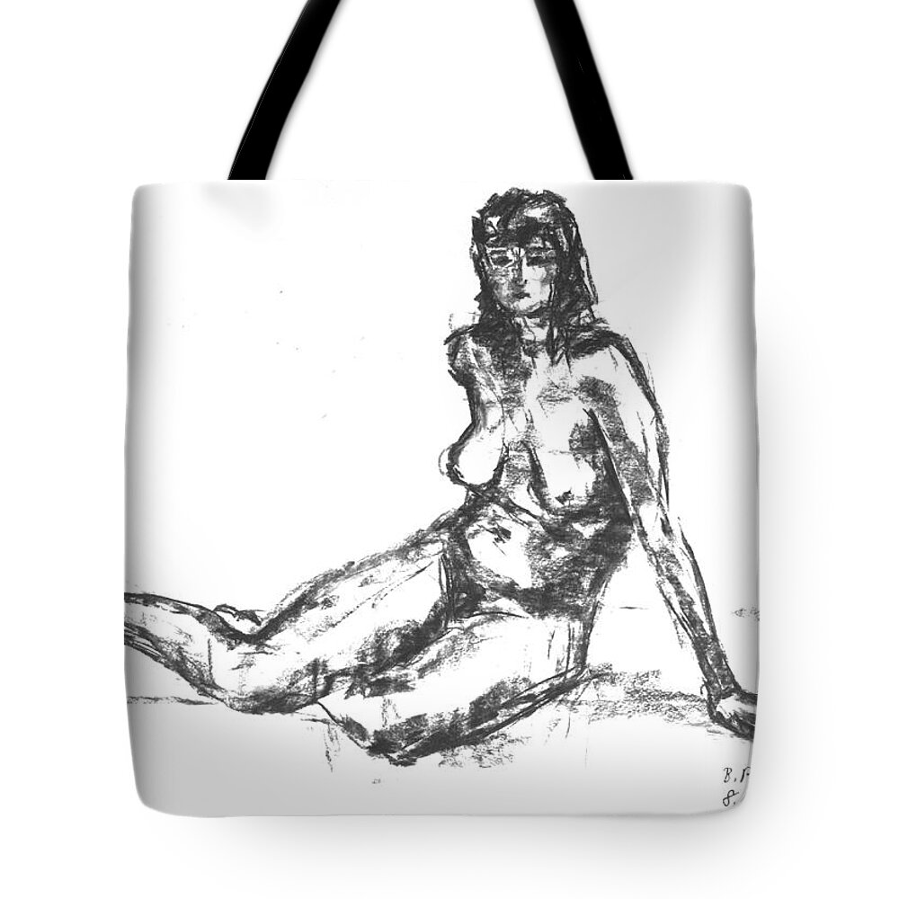 Barbara Pommerenke Tote Bag featuring the drawing Nude 08-11-12-1 by Barbara Pommerenke