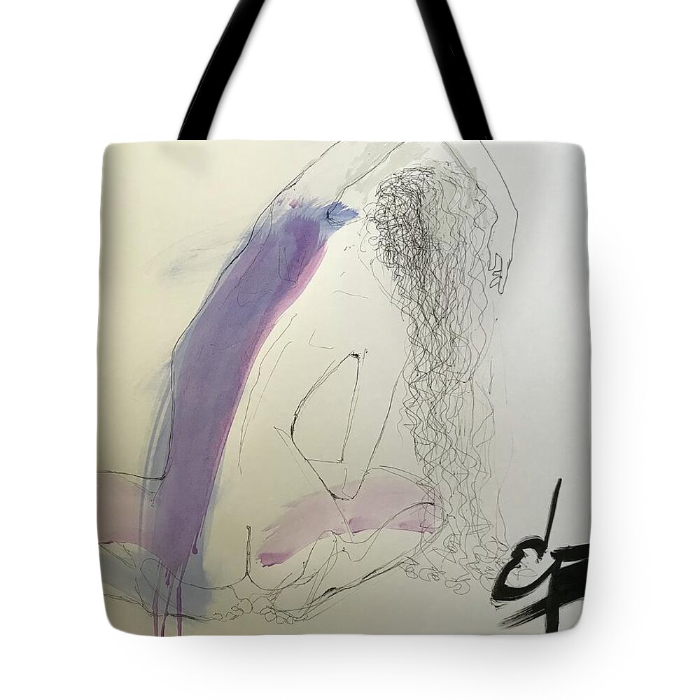 Nude Tote Bag featuring the drawing Nude Back Bending by Elizabeth Parashis