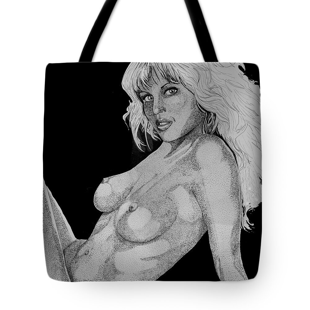 Pen Tote Bag featuring the drawing Nude by Bill Richards