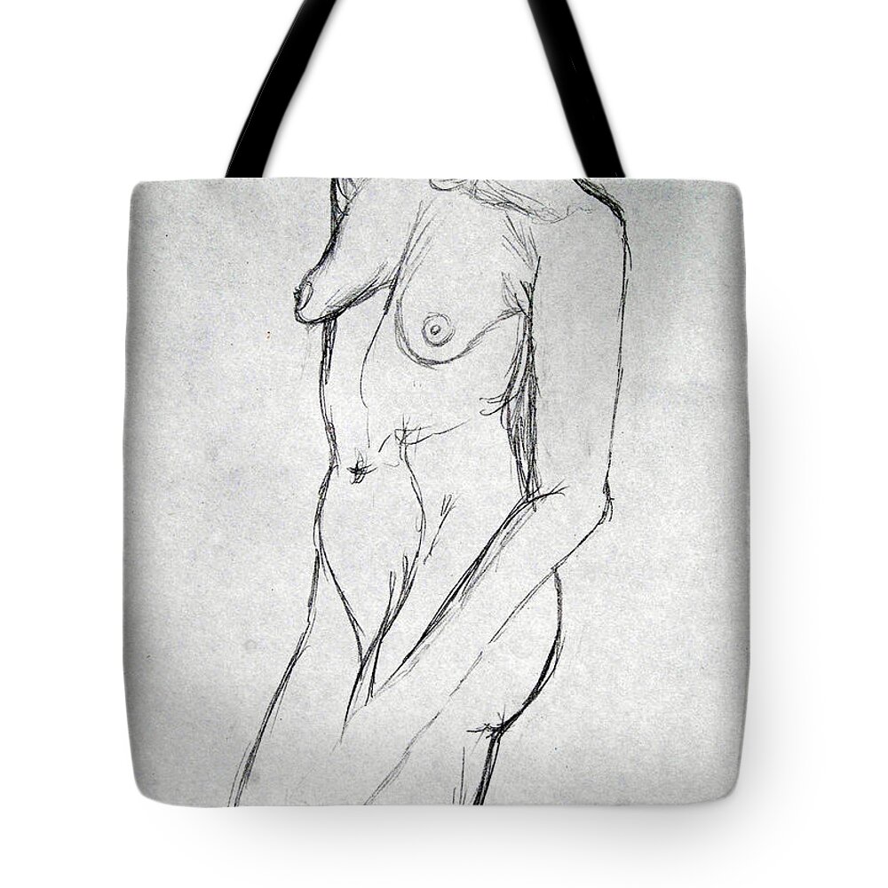 Nude Tote Bag featuring the drawing Nude Gestural by Angela Murray