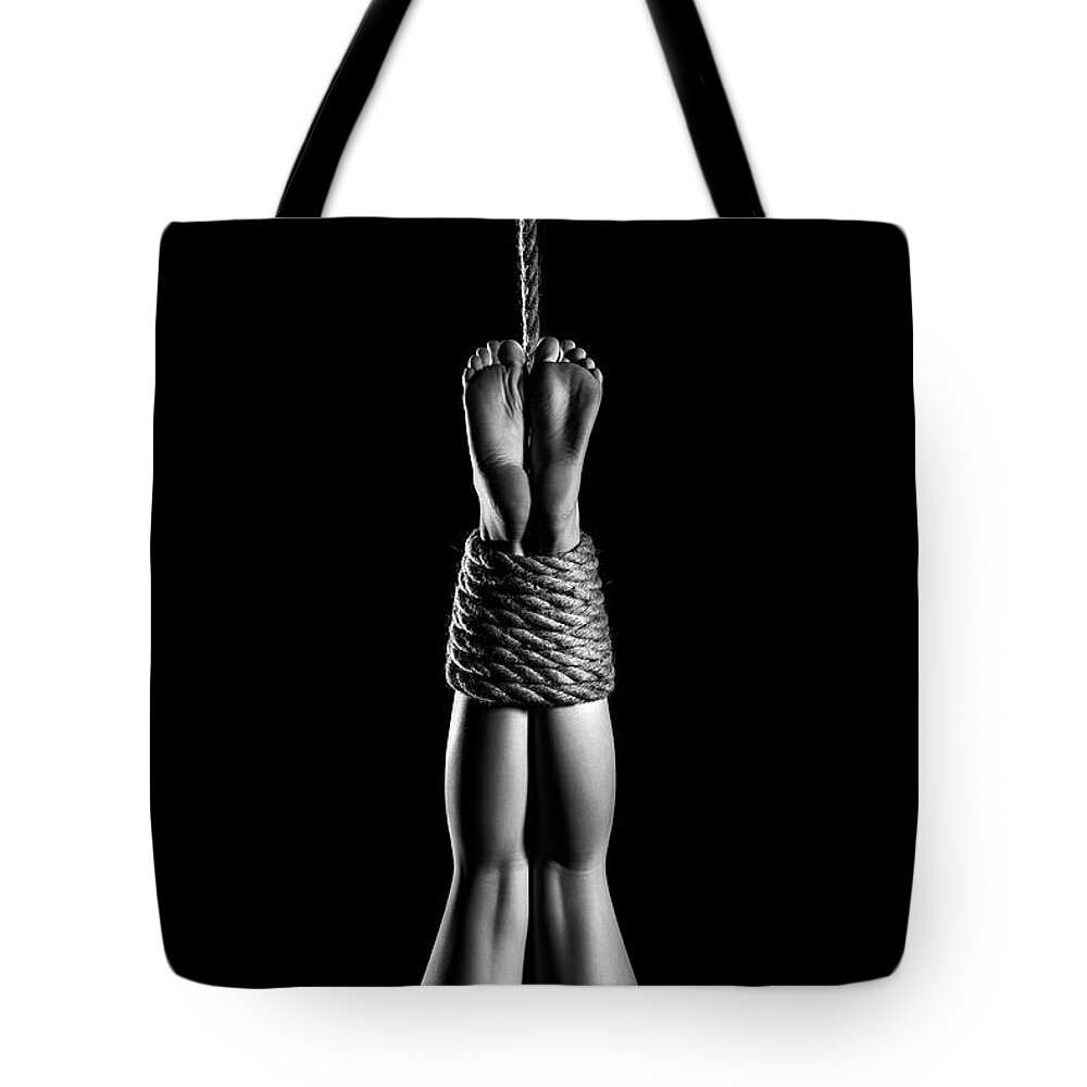 Woman Tote Bag featuring the photograph Nude Woman bondage 5 by Johan Swanepoel