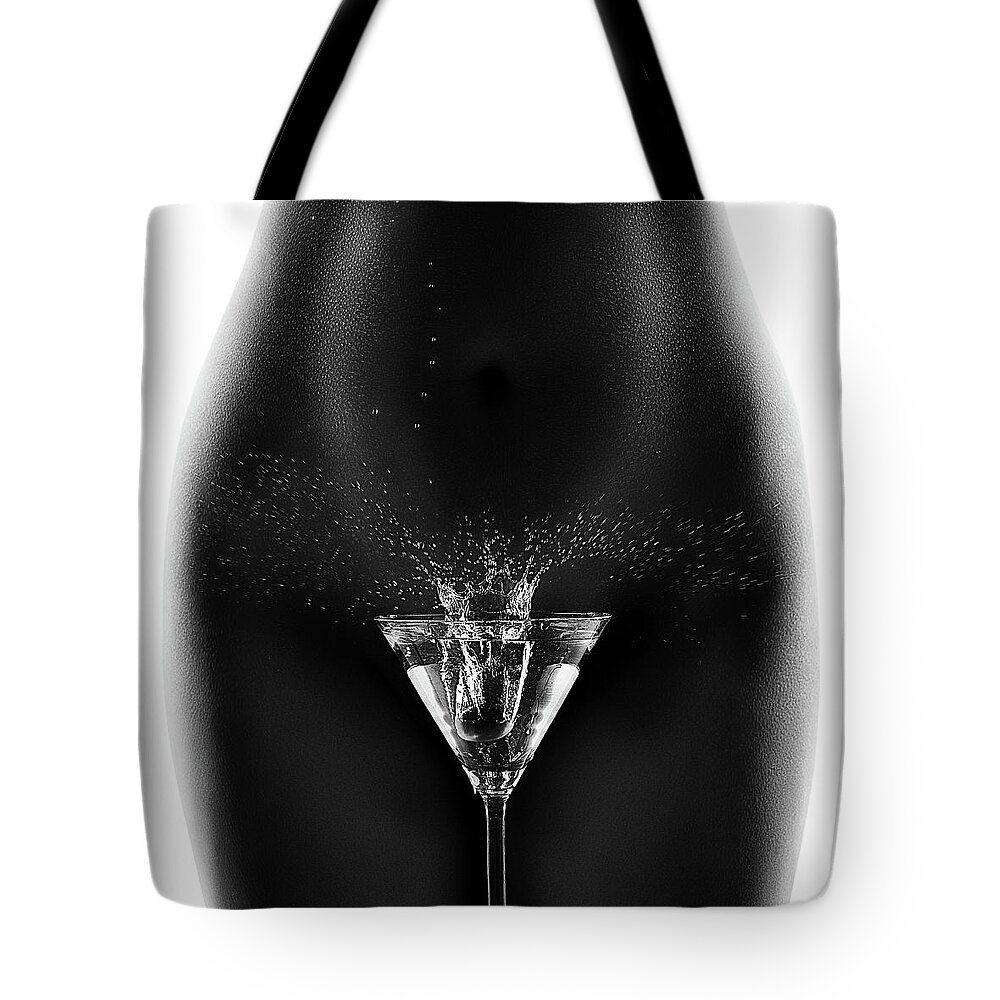 Woman Tote Bag featuring the photograph Nude woman with martini splash by Johan Swanepoel