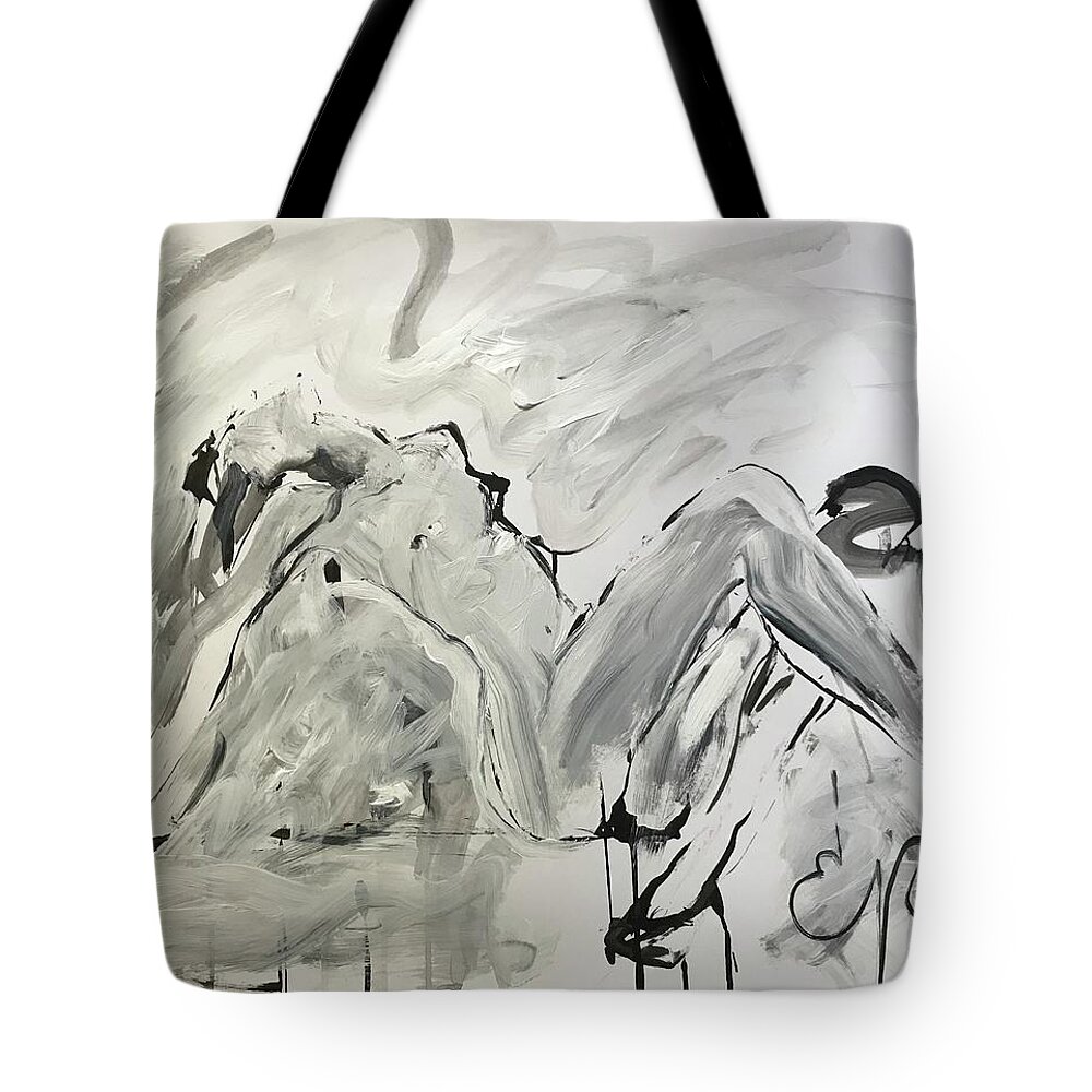 Nude Tote Bag featuring the drawing Nude Yoga Stretch by Elizabeth Parashis