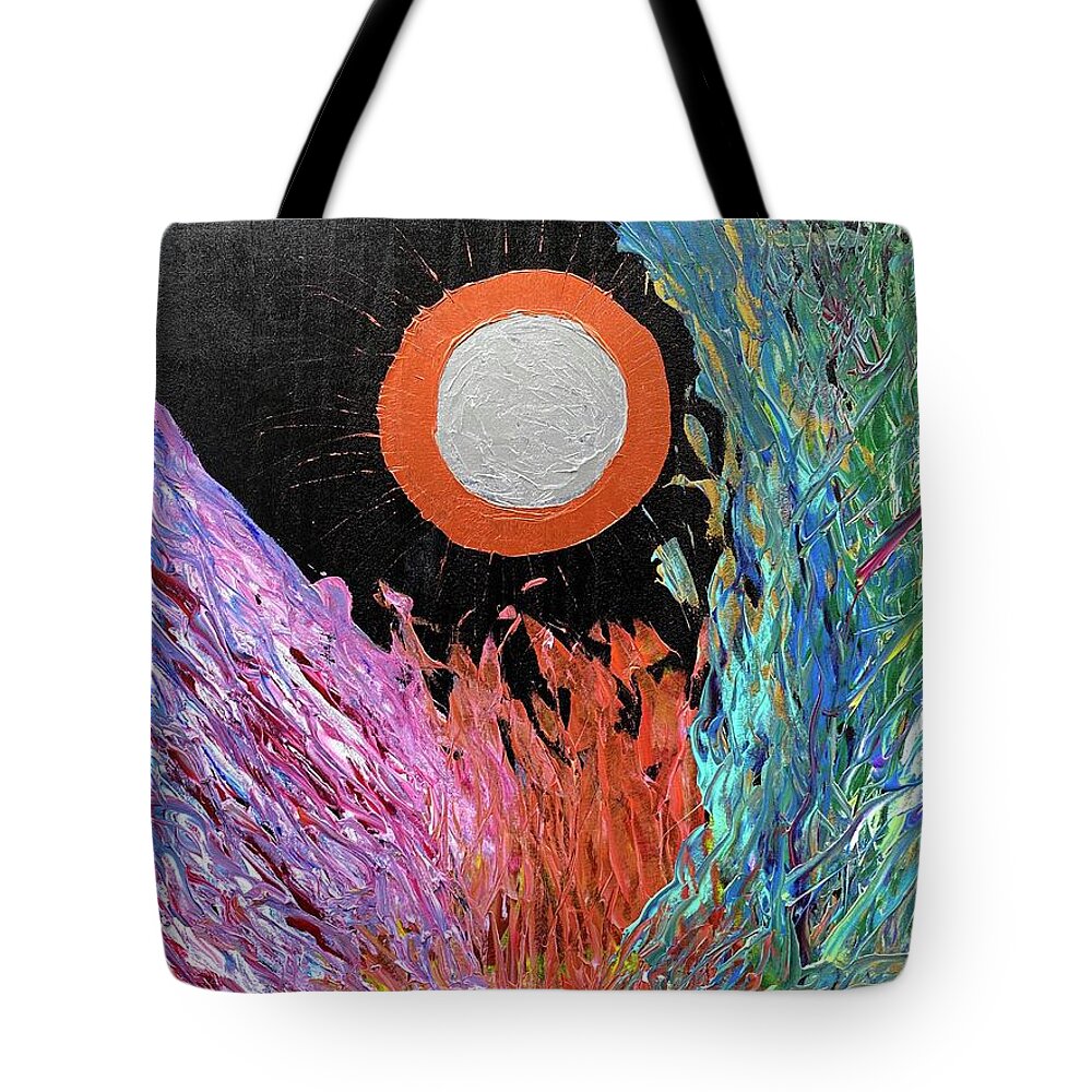 Abstract Tote Bag featuring the painting NUMerica WELLth and MOONey CurrentSee and Gratitude Flow Codes by Anjel B Hartwell
