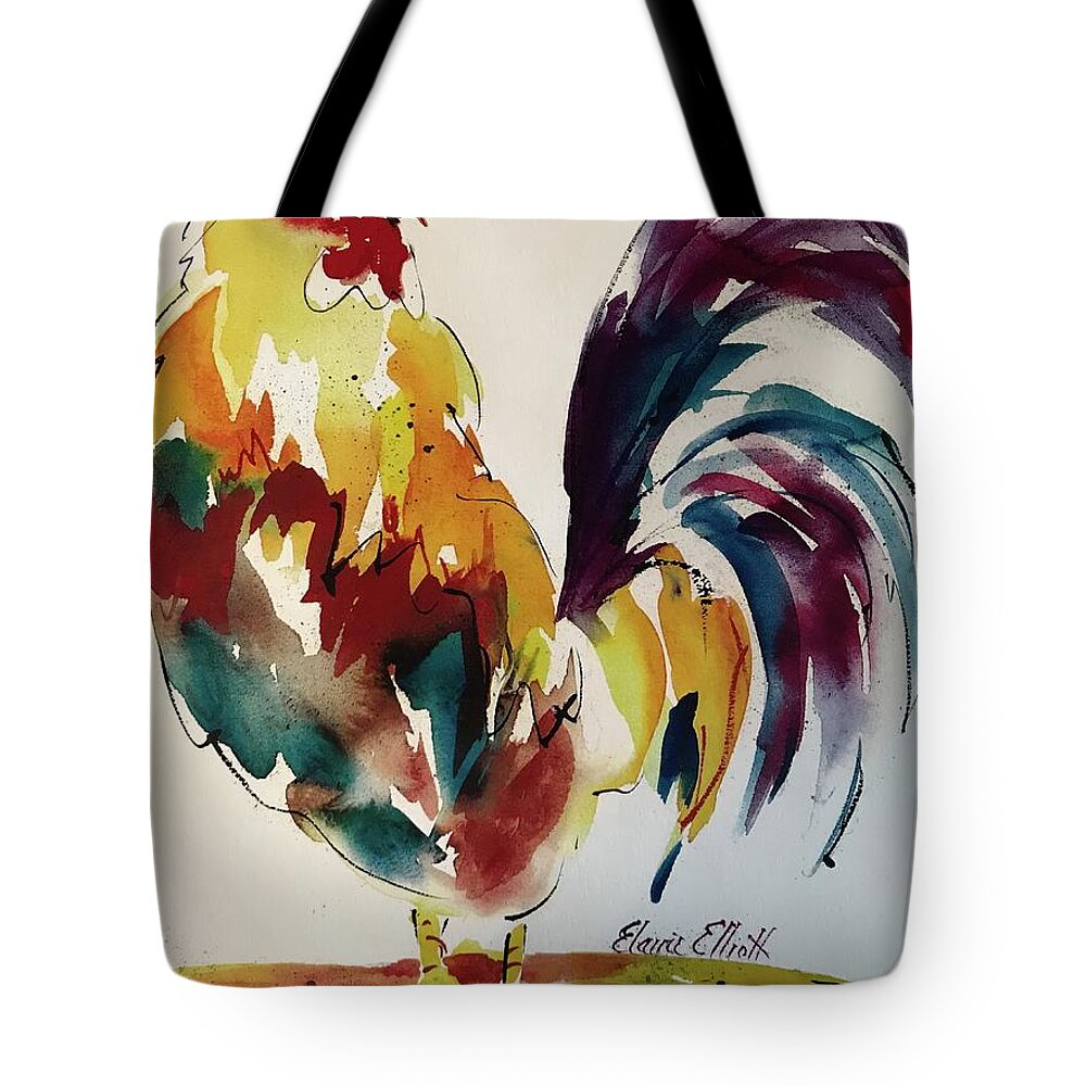 Rooster Tote Bag featuring the painting O how I hate to get up in the Morning by Elaine Elliott