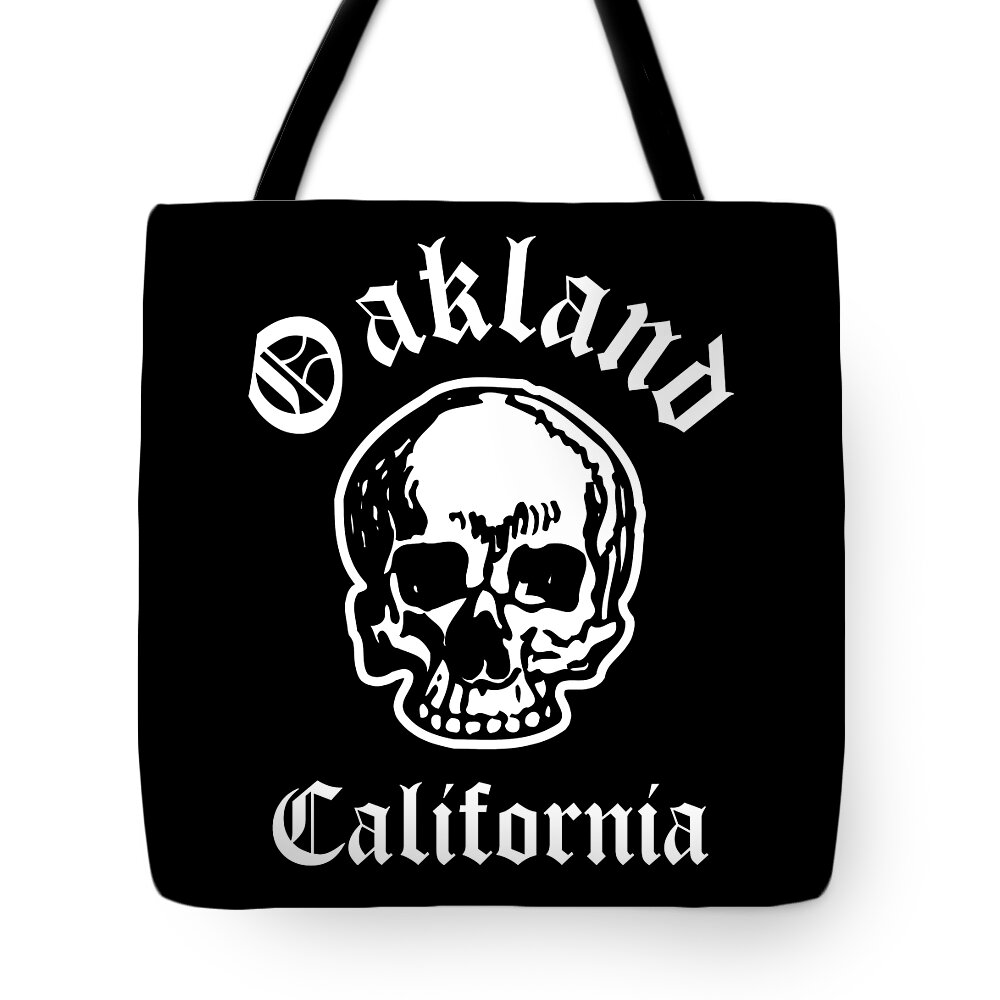 Oakland Tote Bag featuring the photograph Oakland California Hardcore Streets Urban Streetwear White Skull, White Text Super Sharp PNG 3 by Kathy Anselmo