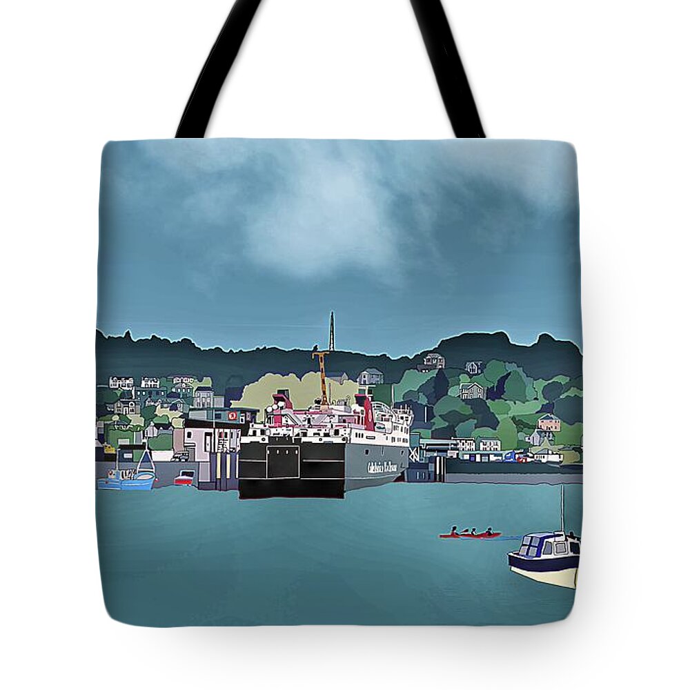 Oban Tote Bag featuring the digital art Oban Harbour by John Mckenzie