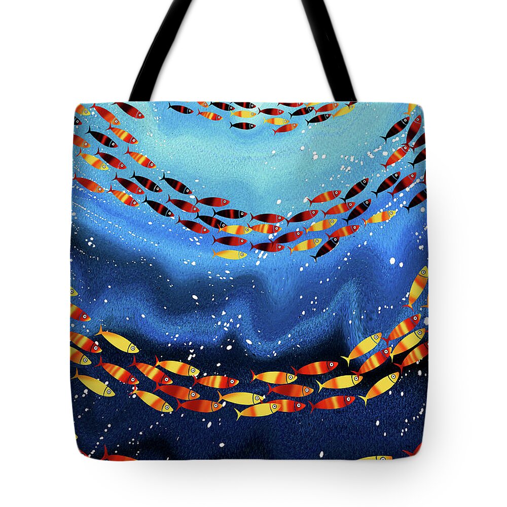 Fish Tote Bag featuring the mixed media Ocean Colours by Andrew Hitchen