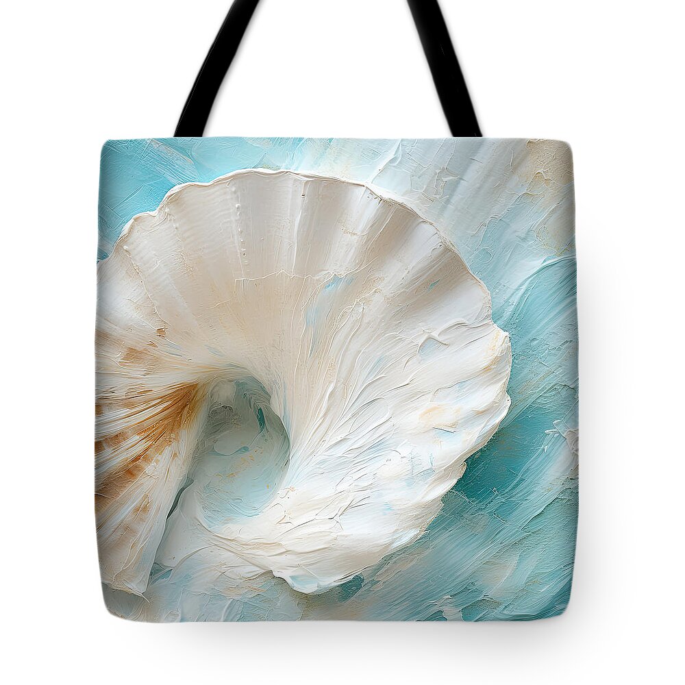 Seashell Tote Bag featuring the digital art Ocean Elegance - Ocean Art by Lourry Legarde