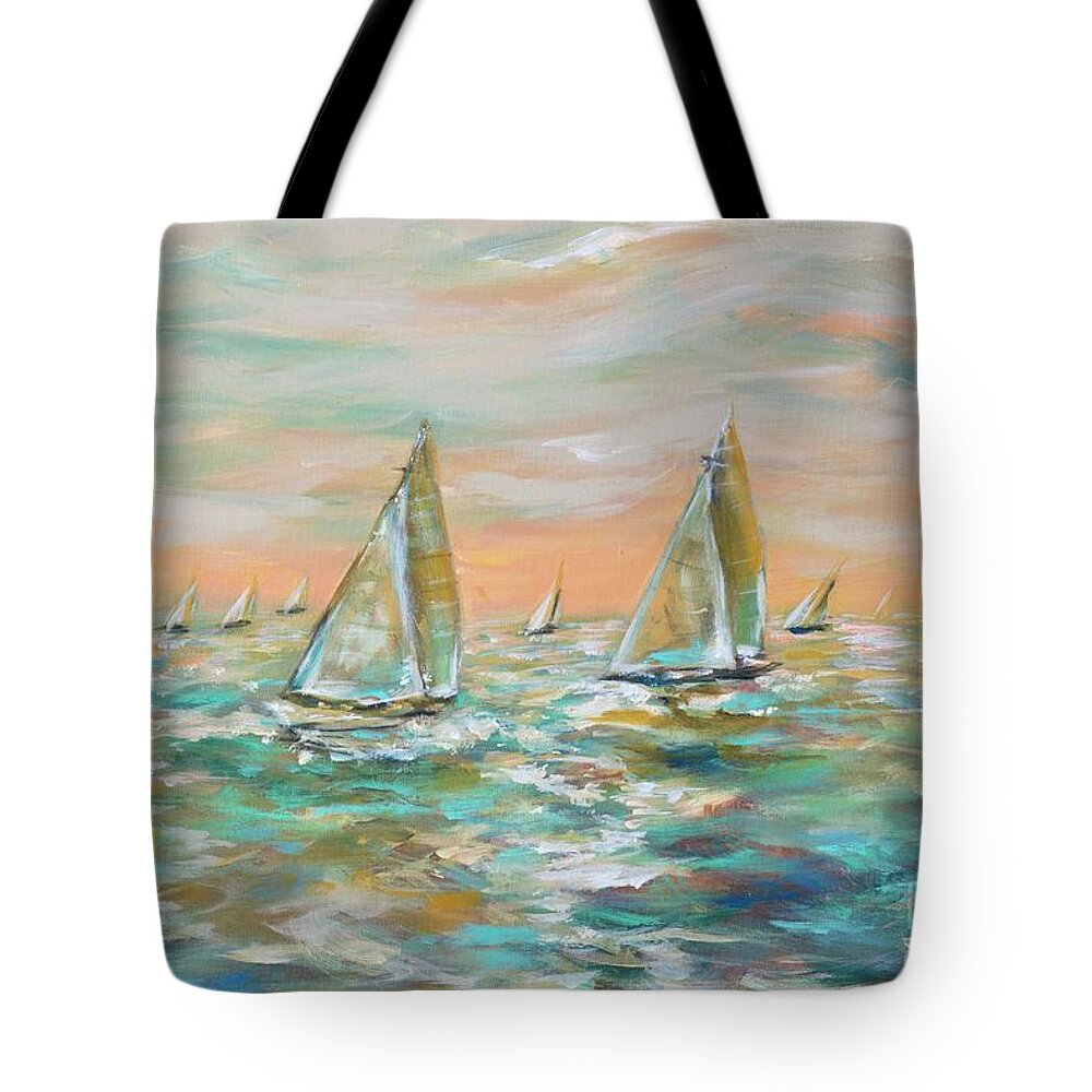 Ocean Tote Bag featuring the painting Ocean Regatta by Linda Olsen