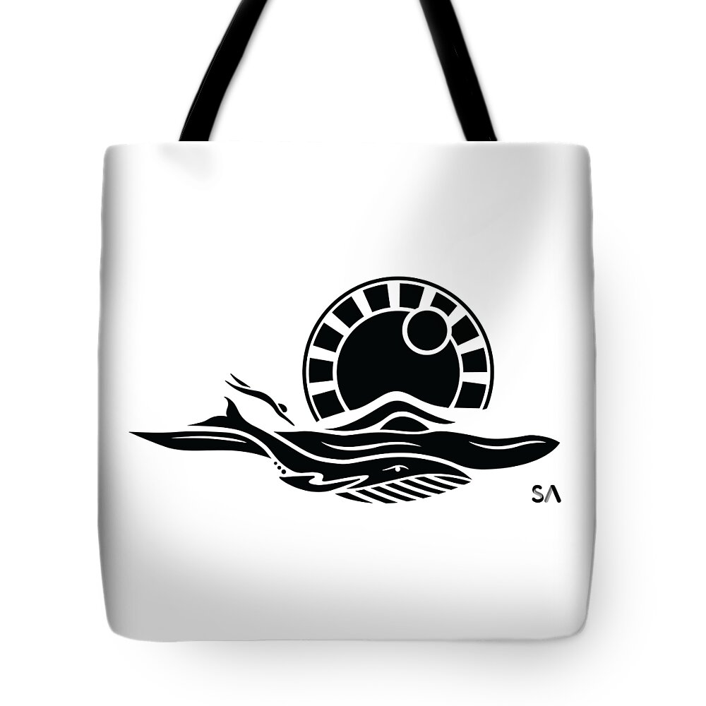 Black And White Tote Bag featuring the digital art Ocean Swim by Silvio Ary Cavalcante