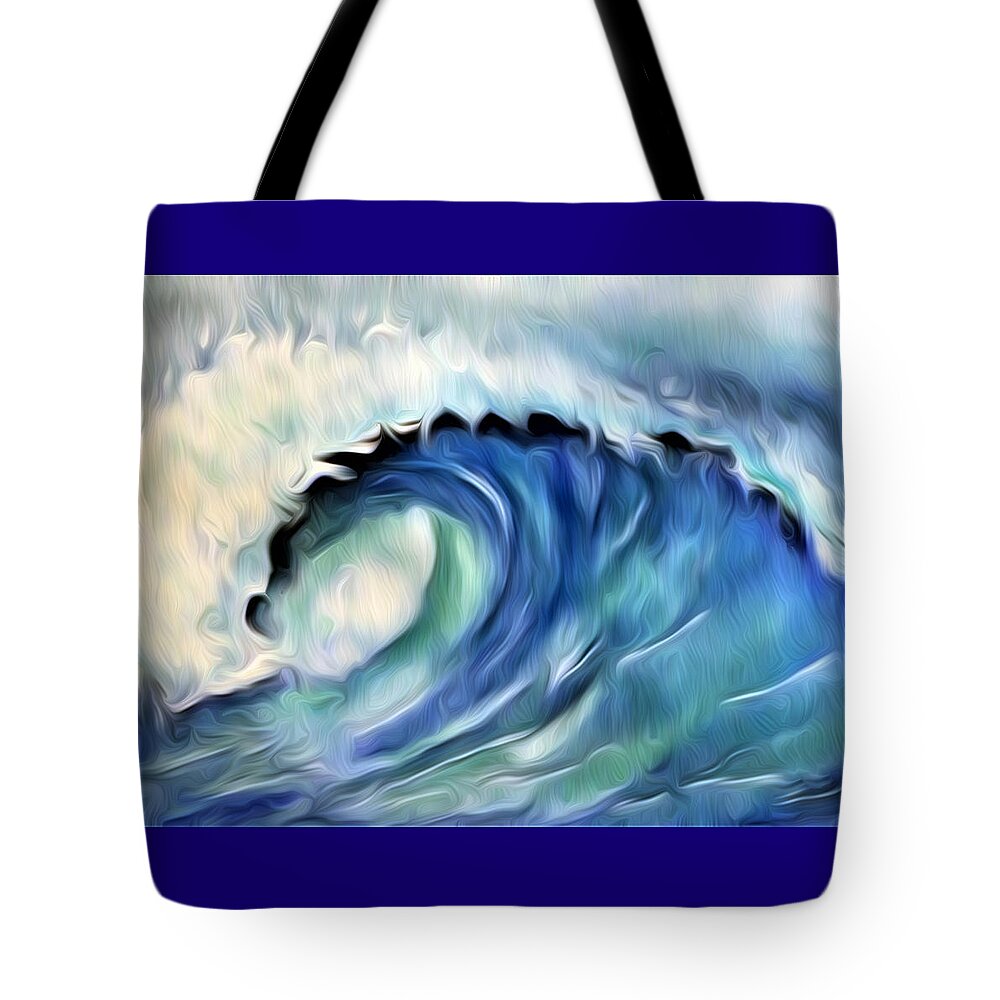Ocean Wave Tote Bag featuring the digital art Ocean Wave Abstract - Blue by Ronald Mills