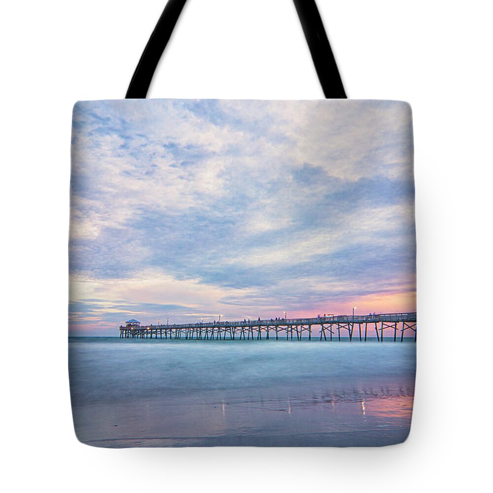 Oceanana Tote Bag featuring the photograph Oceanana Pier at Sunset - Atlantic Beach NC by Bob Decker