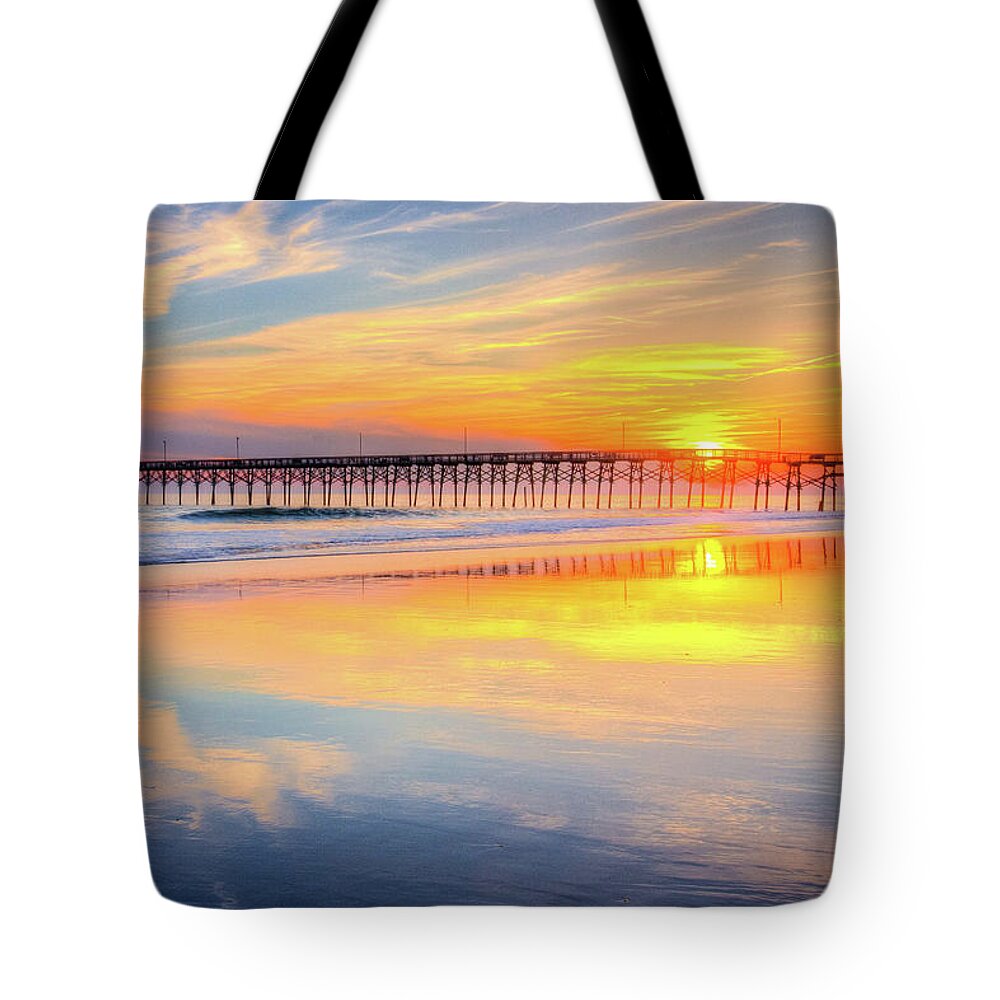 Oak Island Tote Bag featuring the photograph Oceancrest Pier Sunset by Nick Noble