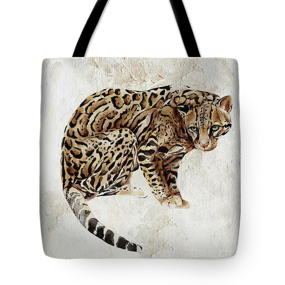 Ocelot Tote Bag featuring the painting Ocelot Wild Cat Animal Painting by Garden Of Delights