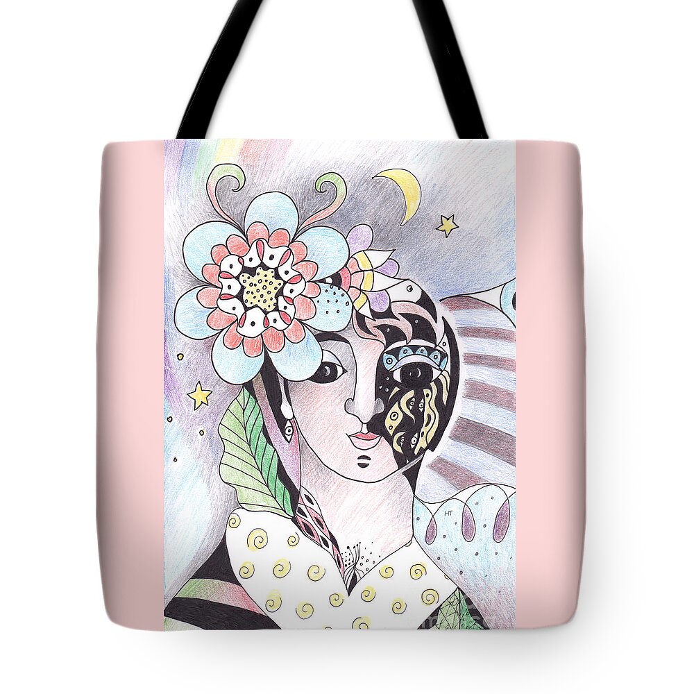 Of Stardust And Rainbows By Helena Tiainen Tote Bag featuring the drawing Of Stardust and Rainbows by Helena Tiainen