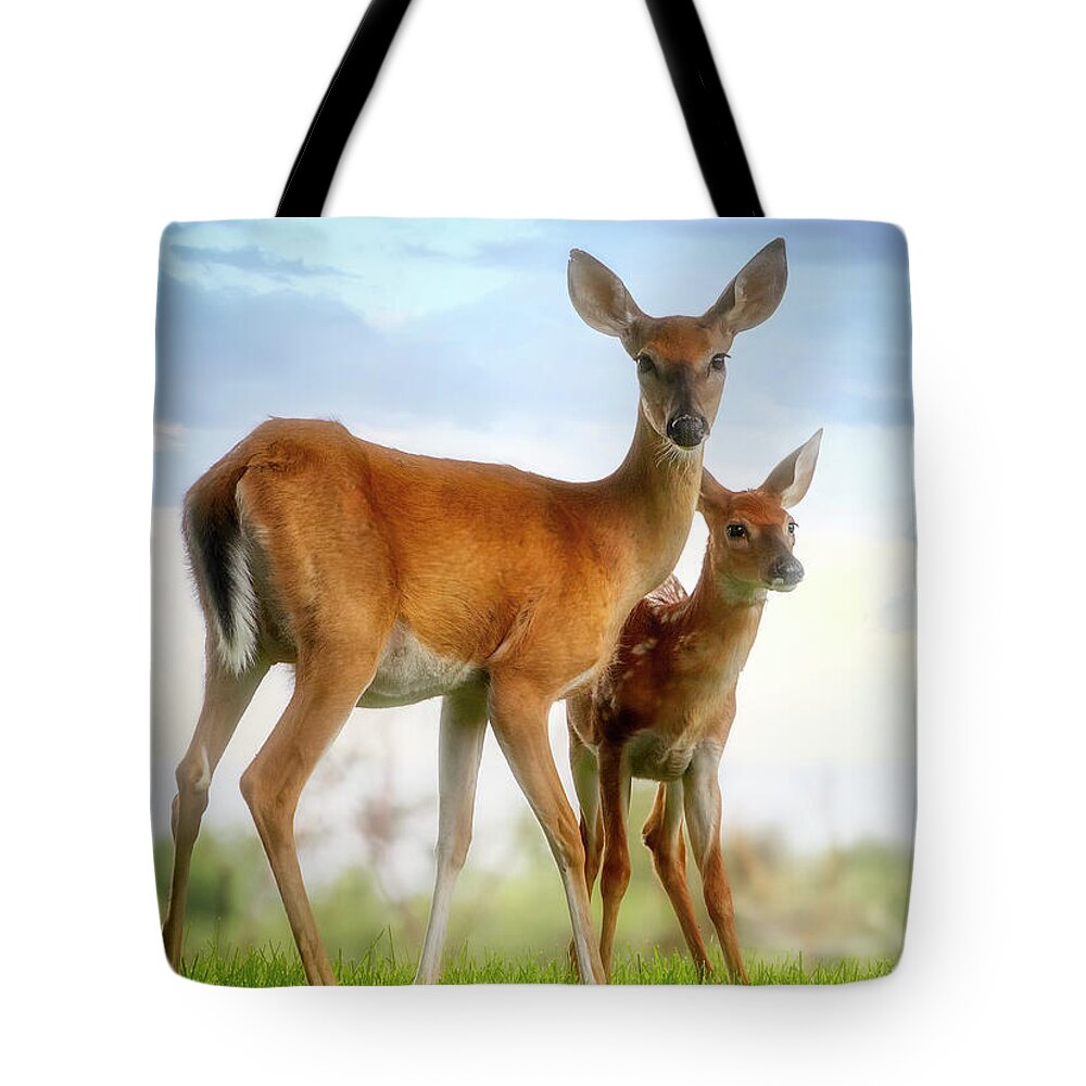 Deer Tote Bag featuring the photograph Oh, Deer, Let's Pose... by Shelia Hunt