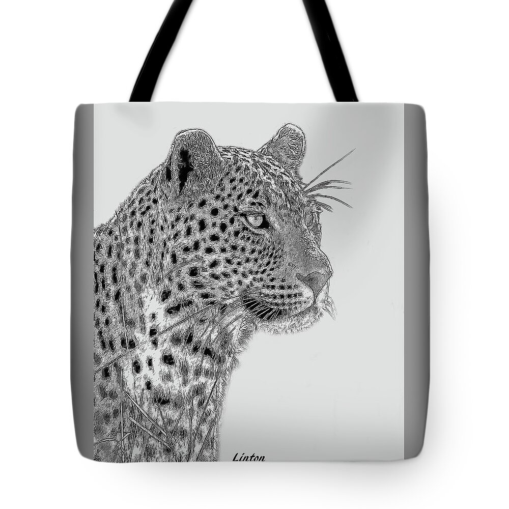 African Wildlife Sketch Tote Bag featuring the digital art Okavango Leopard by Larry Linton
