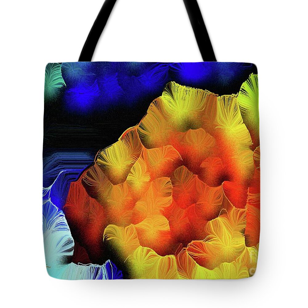 O’keeffian Petals Triptych Tote Bag featuring the mixed media OKeeffian Petals Triptych Print Number 3 Blossoming Gold by Aberjhani