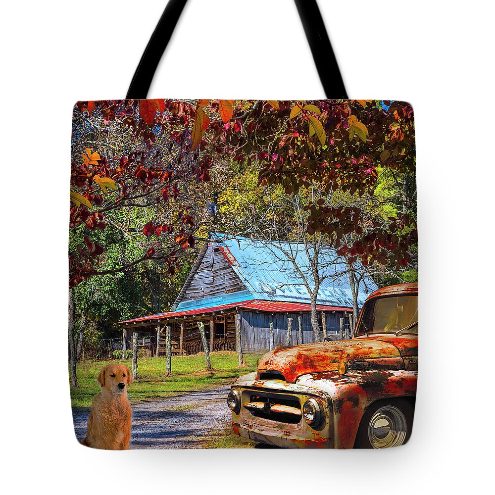 1951 Tote Bag featuring the photograph Ol' Country Rust in Square by Debra and Dave Vanderlaan