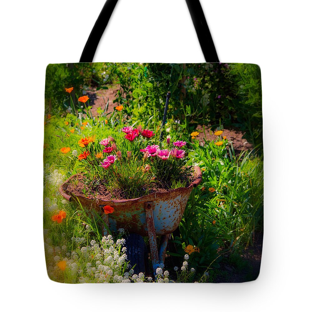 Flowers Tote Bag featuring the photograph Ol' Flower Barrow by Mike-Hope by Michael Hope