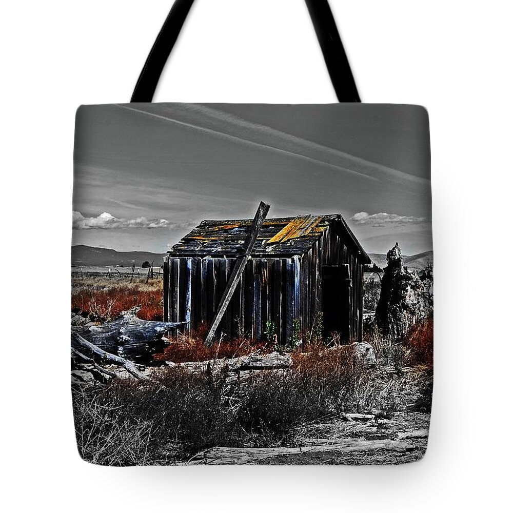  Tote Bag featuring the digital art Old Abandon Tool shed by Fred Loring