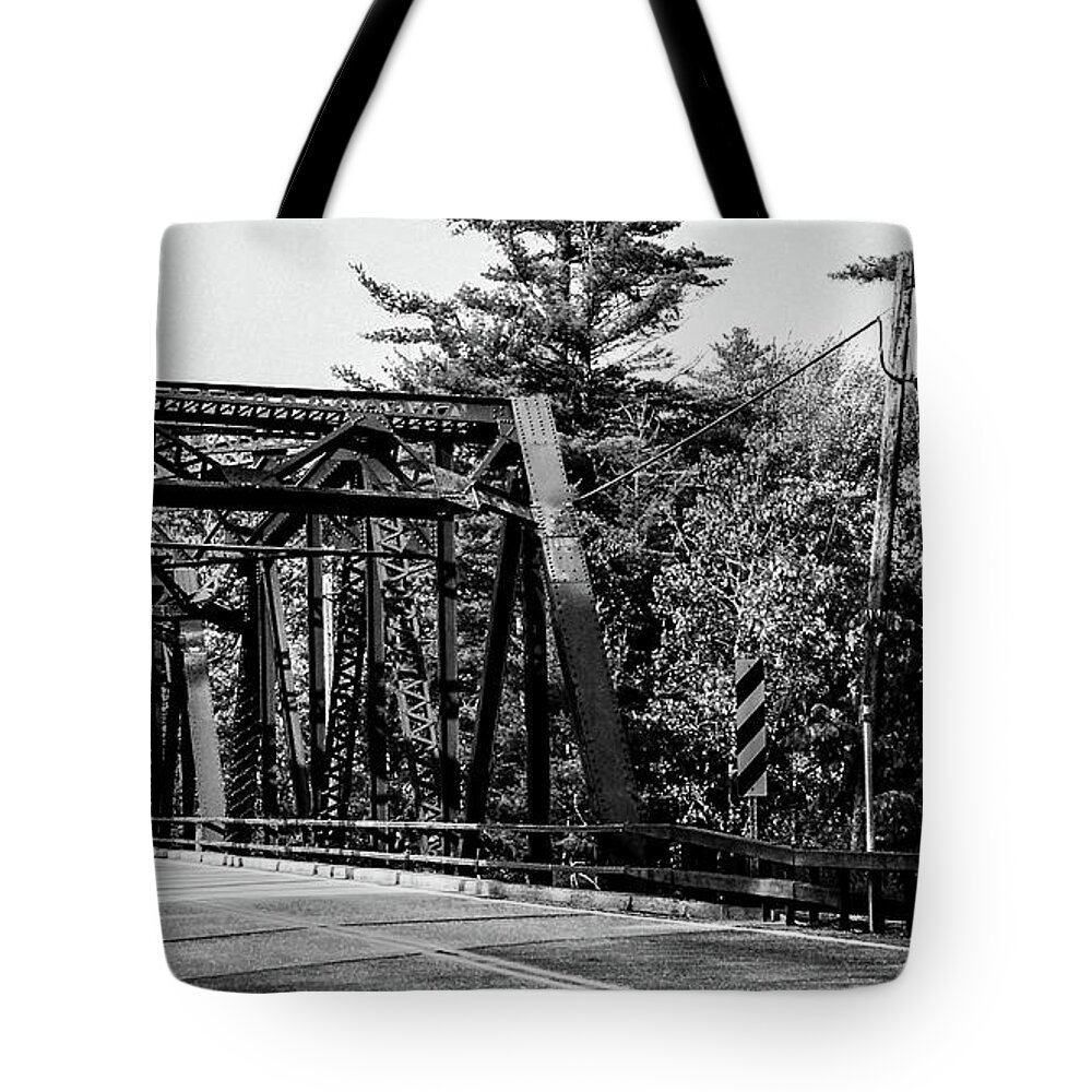 Black And White Tote Bag featuring the photograph Old Bridge Black and White by Louis Dallara
