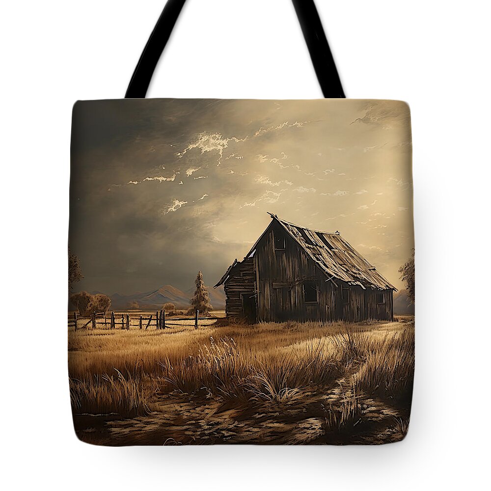 Old Barn Tote Bag featuring the painting Old But Stately -Old Barn Artwork by Lourry Legarde