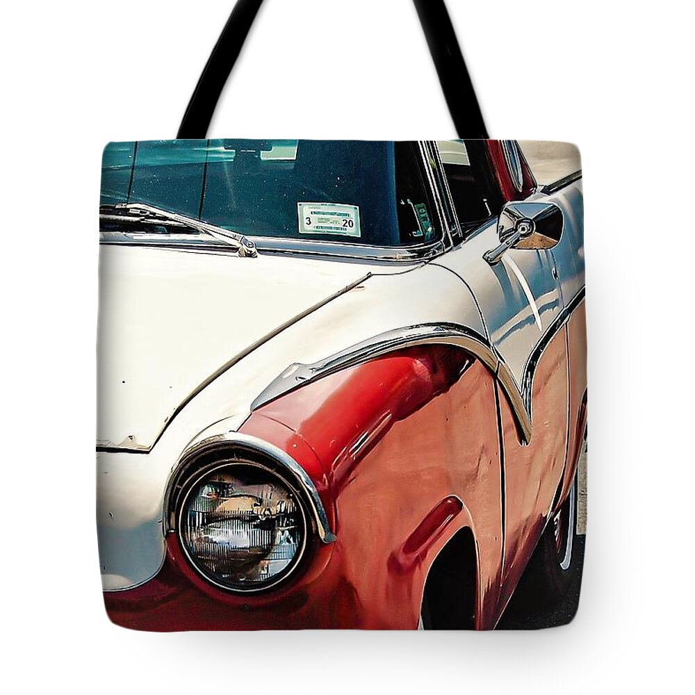 Old Car Red Metal Tote Bag featuring the photograph Old Car by John Linnemeyer