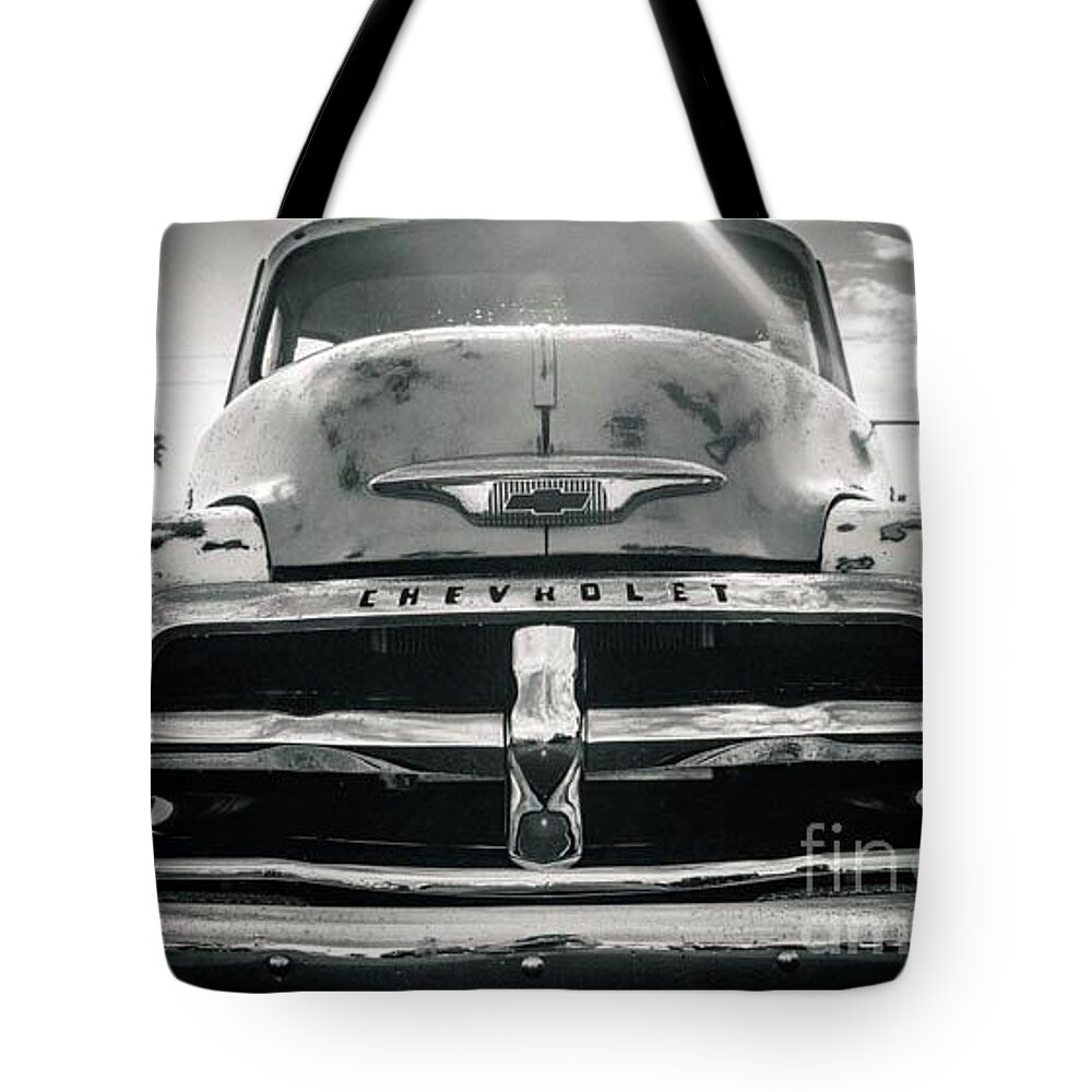 Chevrolet Tote Bag featuring the photograph Old Chevy by Patti Powers