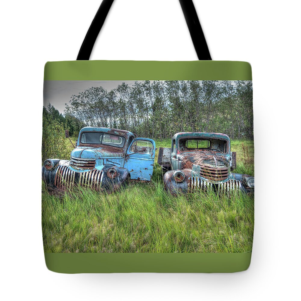 Ford Chevy Tote Bag featuring the photograph Old Chevys in Iceland by Kristia Adams