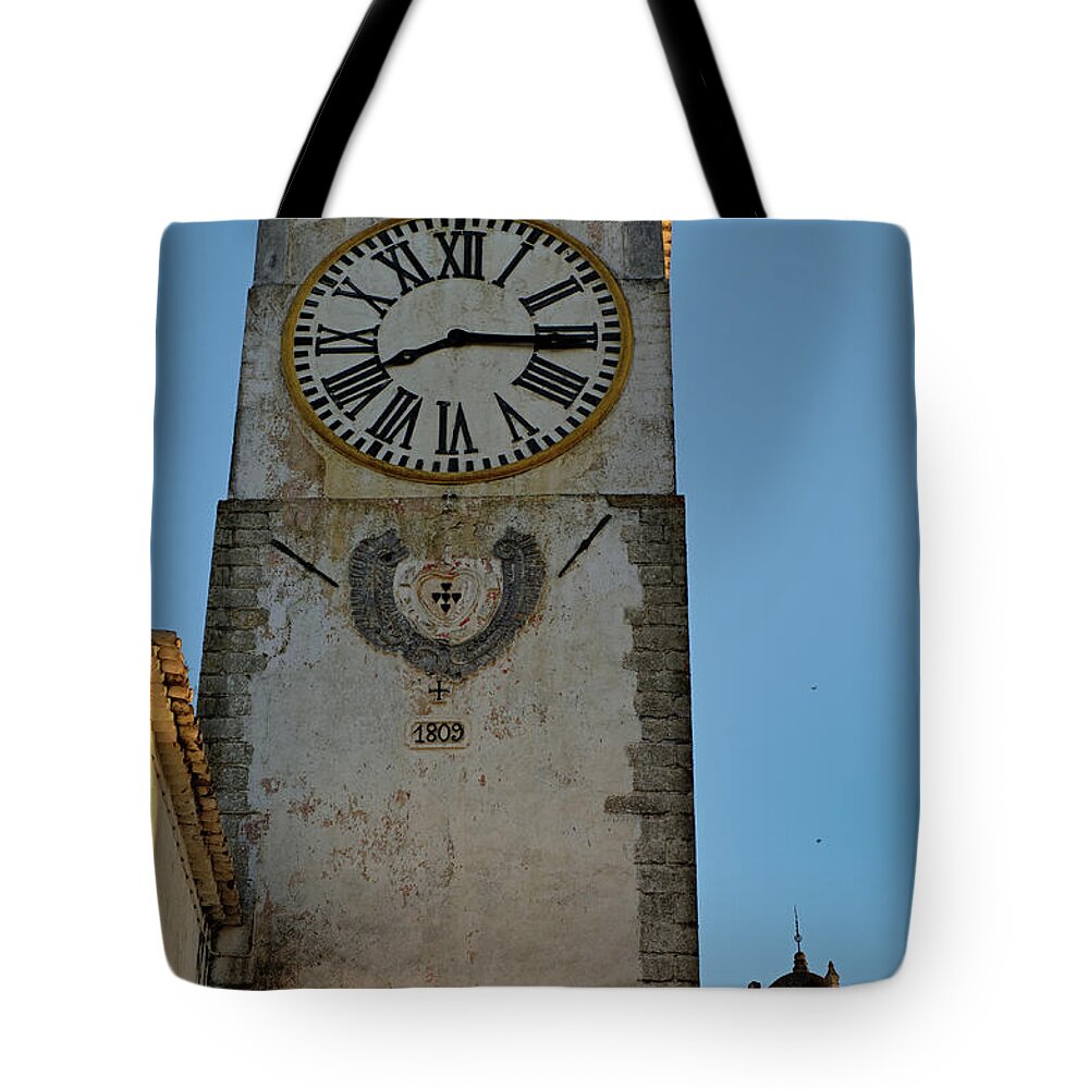 Travel Photography Tote Bag featuring the photograph Old Church Clock Tower by Angelo DeVal