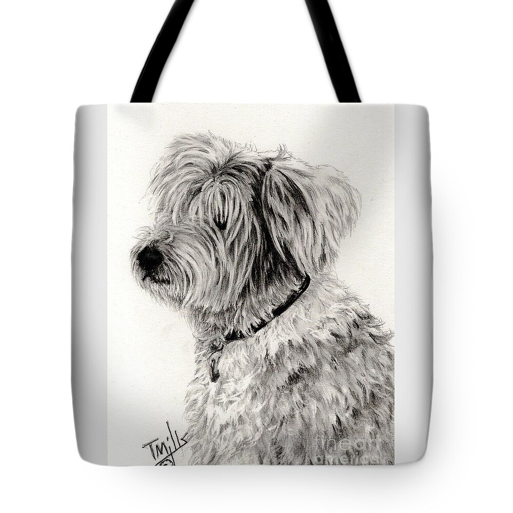 Dog Tote Bag featuring the drawing Old English Sheepdog 2 by Terri Mills