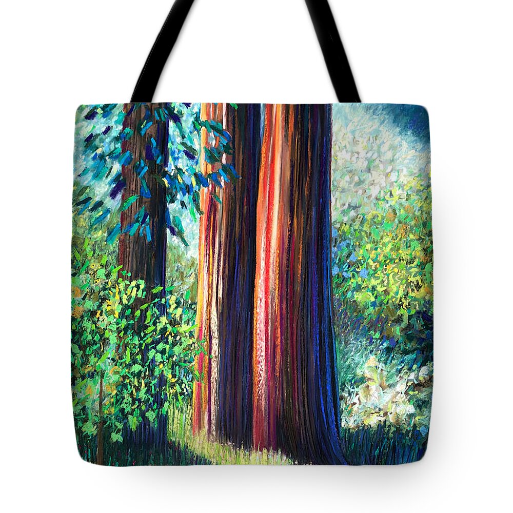 Redwoods Tote Bag featuring the painting Old Growth by Polly Castor
