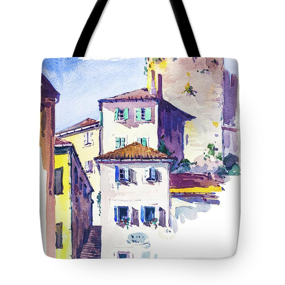 Herceg Novi Tote Bag featuring the painting Old houses of Herceg Novi, 1938 by Viktor Wallon-Hars