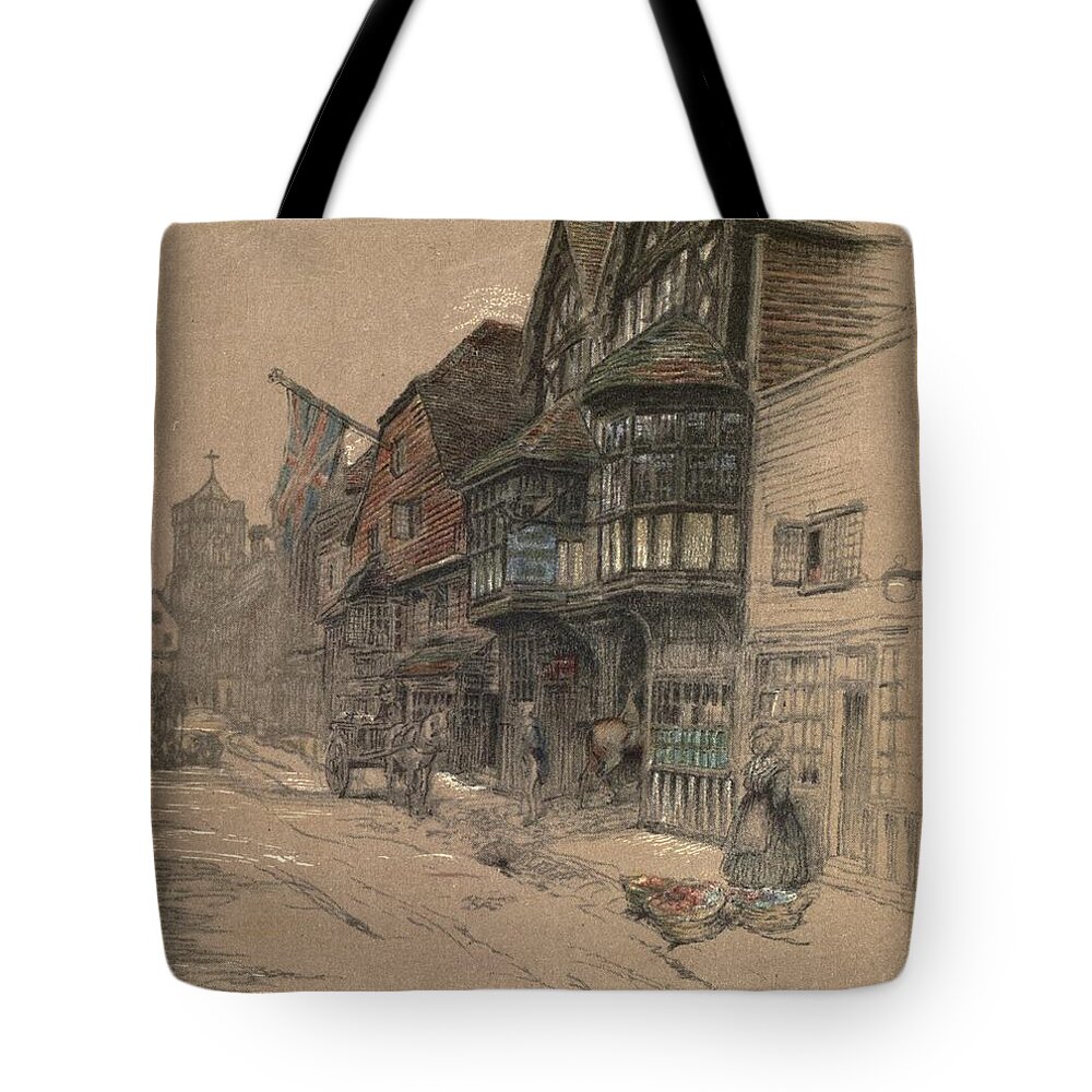 Cecil Aldin Tote Bag featuring the drawing Old Inns, Bell Inn, Waltham St Lawrence by Cecil Aldin