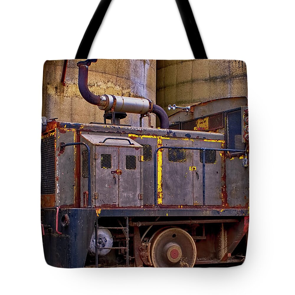 Railroad Tote Bag featuring the photograph Old Locomotive by Ron Grafe