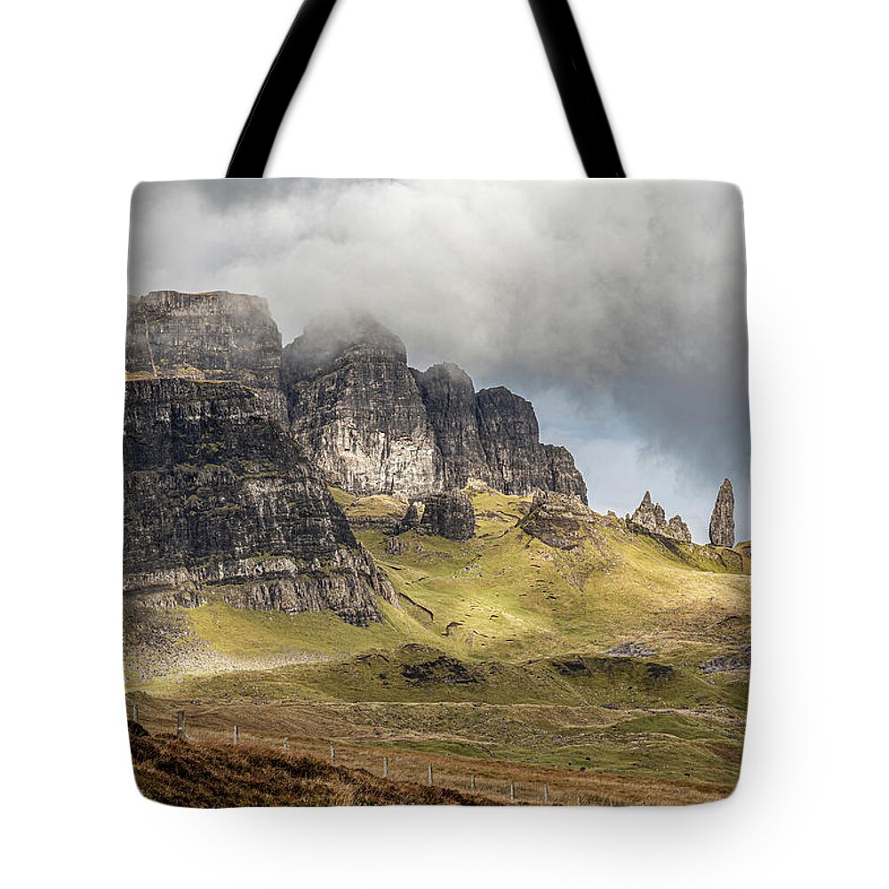 Mountains Tote Bag featuring the photograph Old Man of Storr Skye by Shirley Mitchell