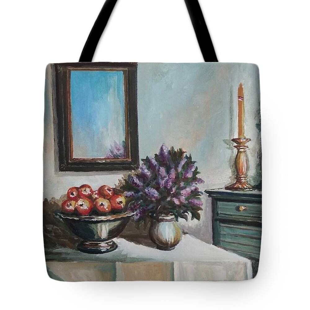 Still Life Tote Bag featuring the painting Old Memories 2 by Sinisa Saratlic