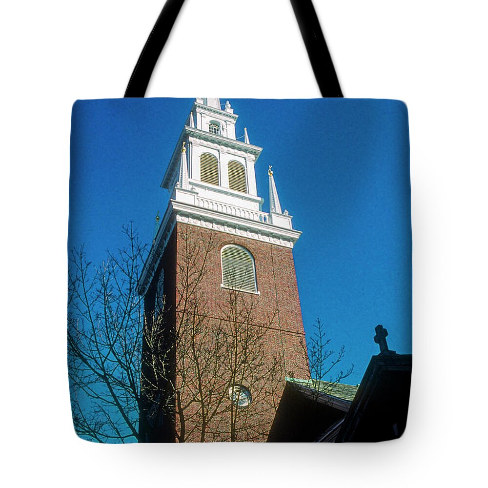 Boston Tote Bag featuring the photograph Old North Church Tower by Bob Phillips