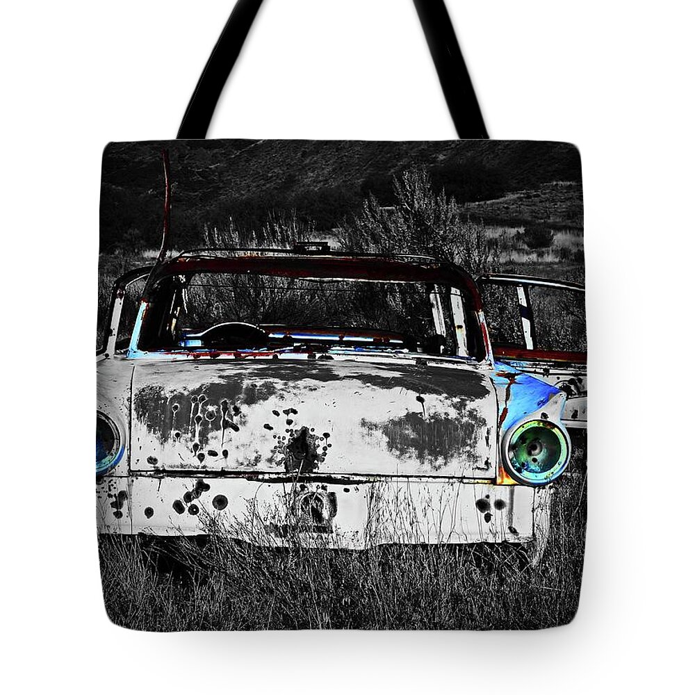  Tote Bag featuring the digital art Old Rock Creek Car by Fred Loring