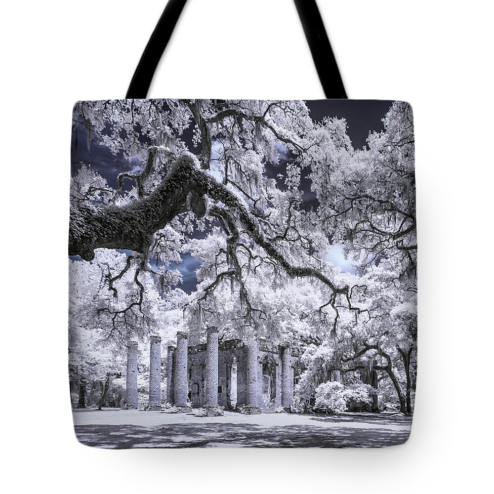Beaufort Tote Bag featuring the photograph Old Sheldon Church in Infrared by Charles Hite
