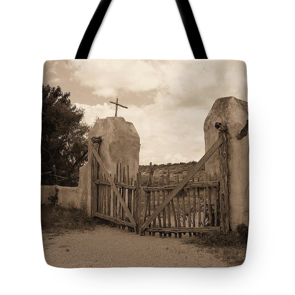 Fence Tote Bag featuring the photograph Old Spanish Fence by Ron Grafe