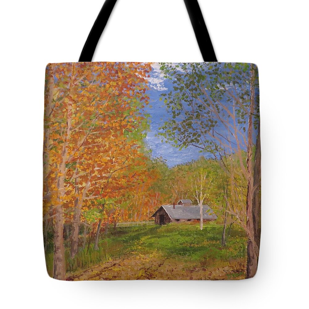 Rustic Shack Tote Bag featuring the painting Old Sugaring Shack by Denise Van Deroef