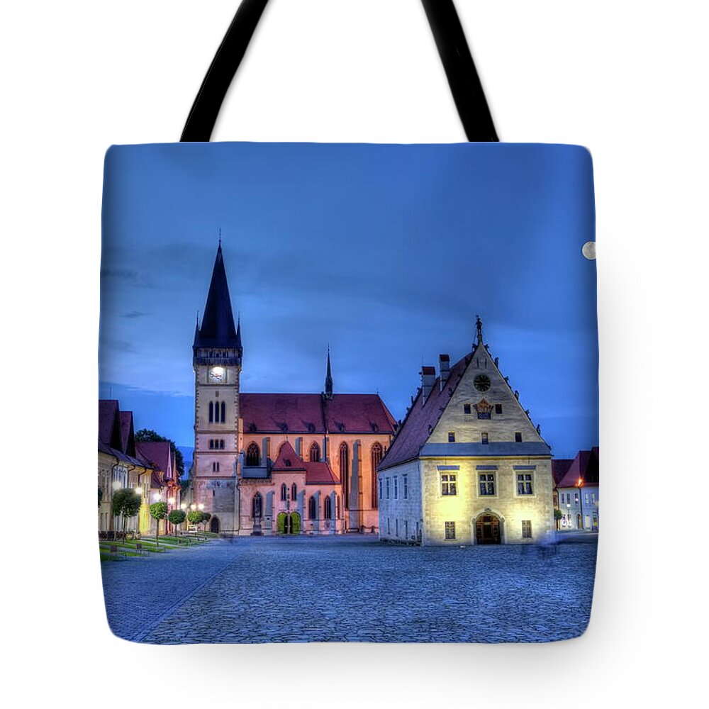 Town Tote Bag featuring the photograph Old town square in Bardejov, Slovakia,HDR by Elenarts - Elena Duvernay photo