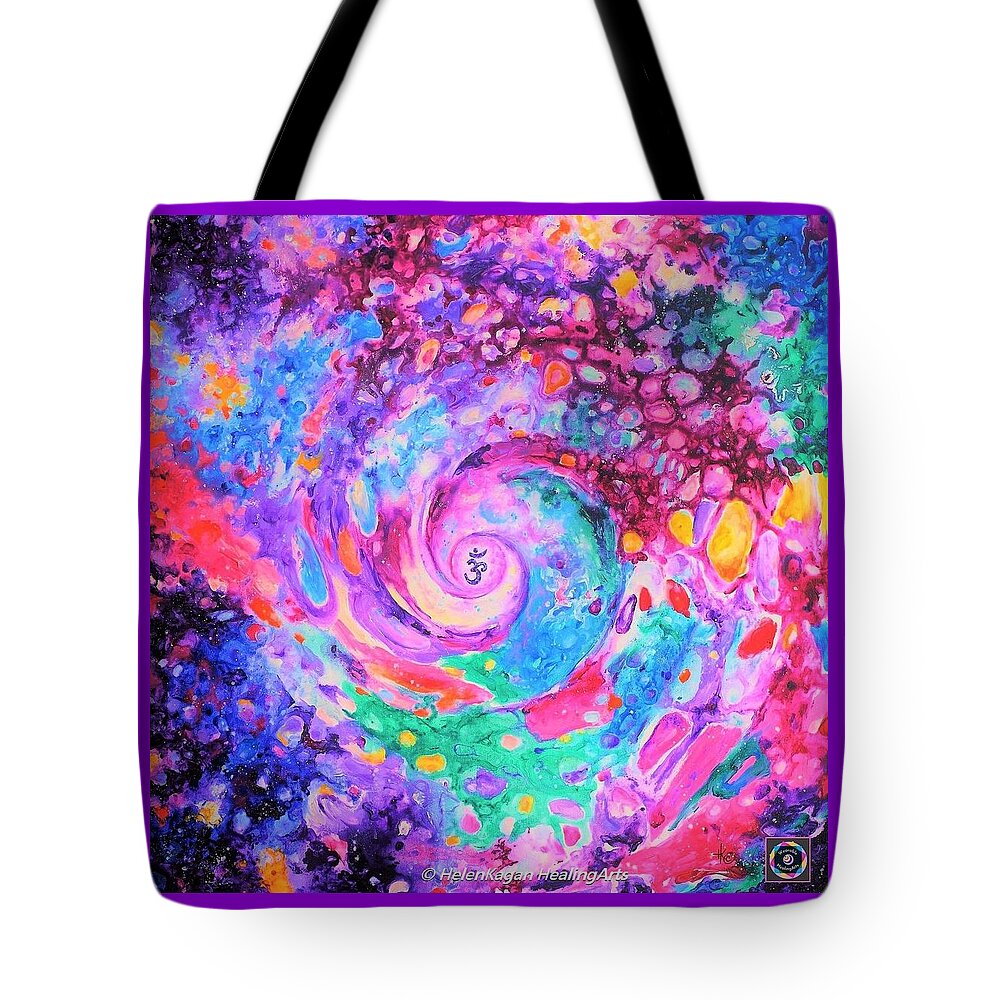 Contemporary Tote Bag featuring the painting OM. Crown Chakra. Series Healing Chakras by Helen Kagan