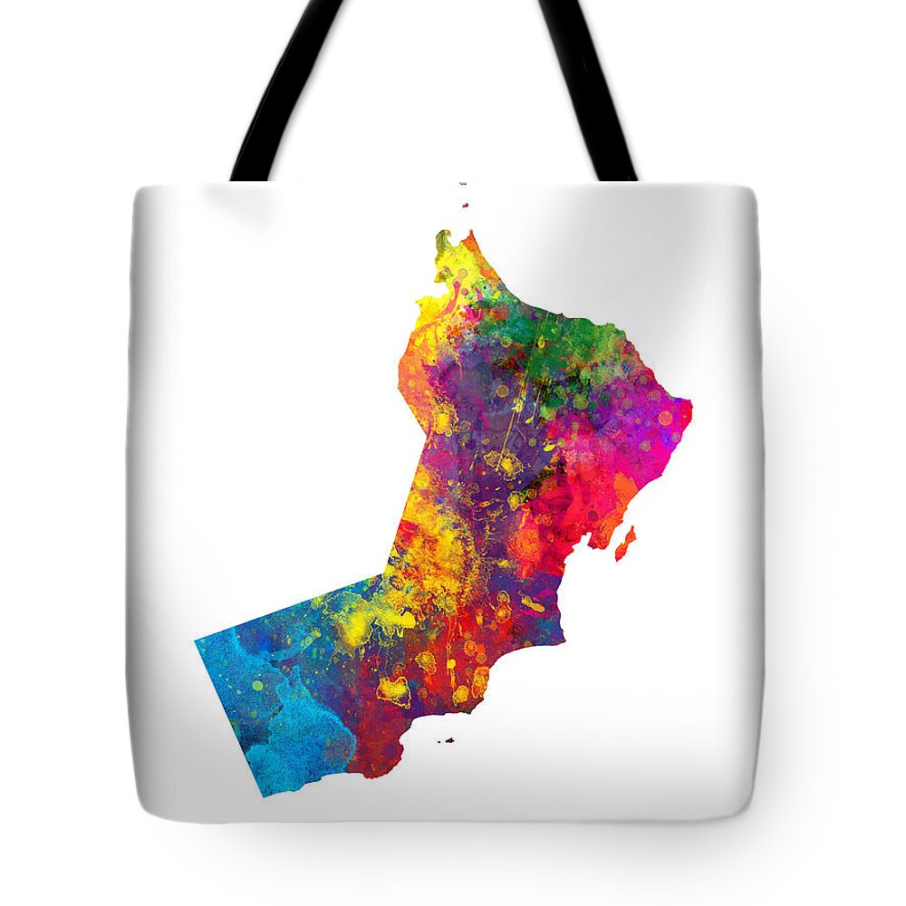 Oman Tote Bag featuring the digital art Oman Watercolor Map by Michael Tompsett
