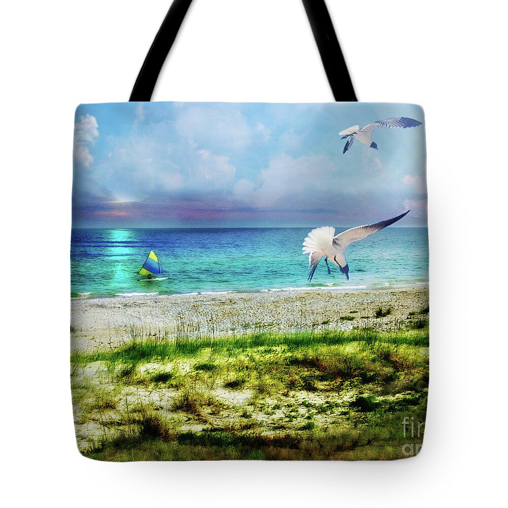 Beach Tote Bag featuring the digital art On Canvas Wings I Fly by Rhonda Strickland